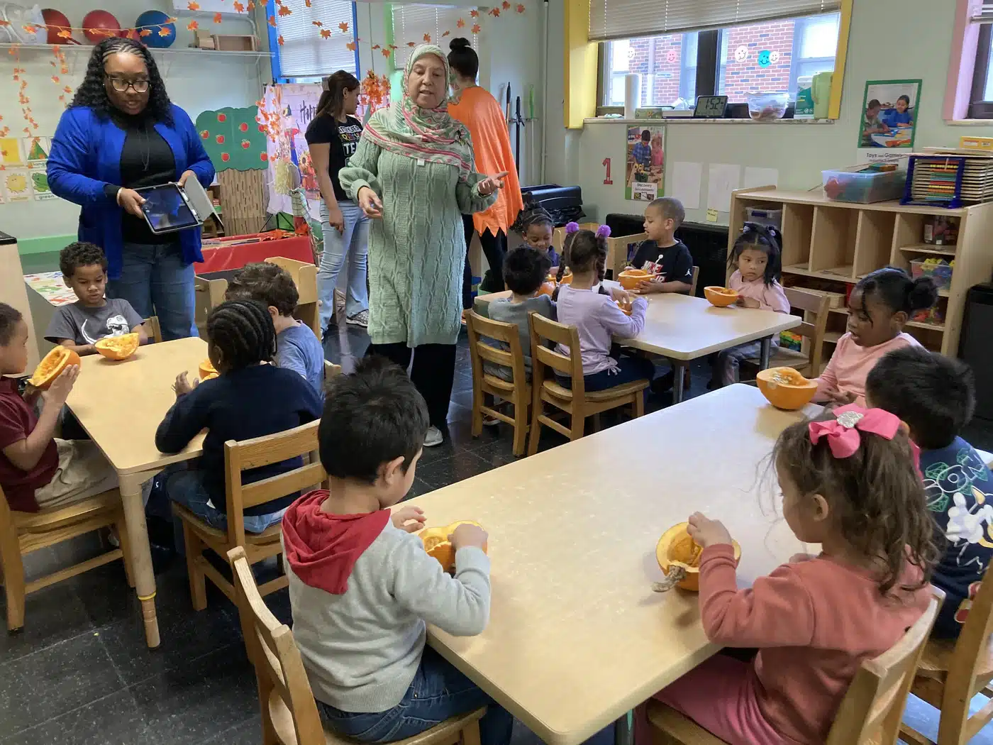 Student work displayed inside a classroom at PDC100